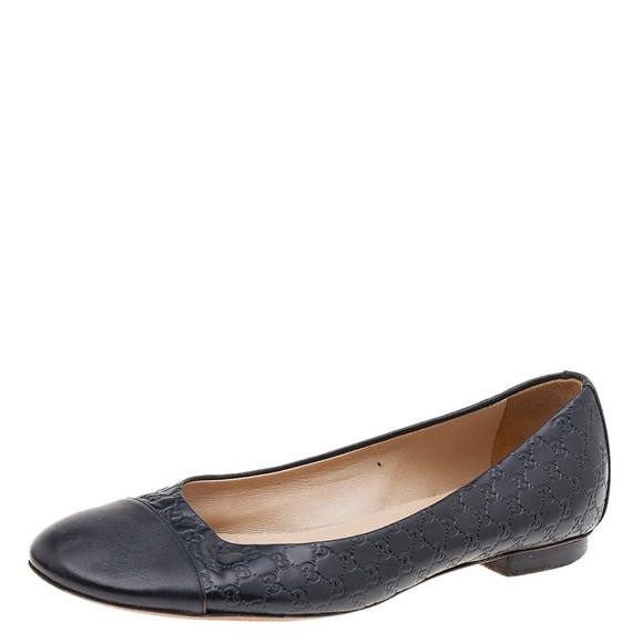 Gucci Black Microguccissima Leather Cap Toe Black Ballet Flats Size IT 38 US 8 - Picture 1 of 10